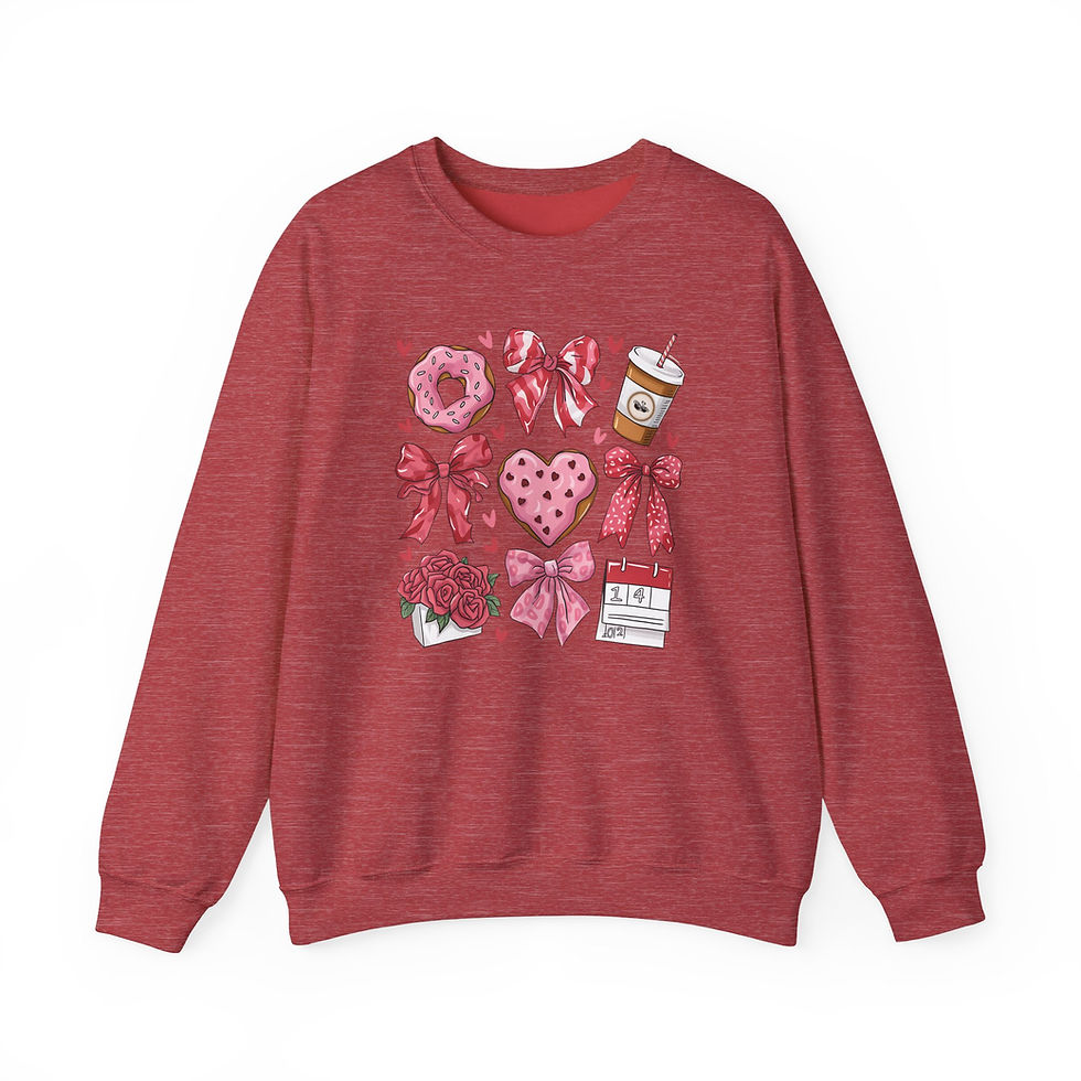 Thumbnail: Red sweatshirt with Valentine's day themed images North Shore Legends Sweatshirt. Perfect gift.