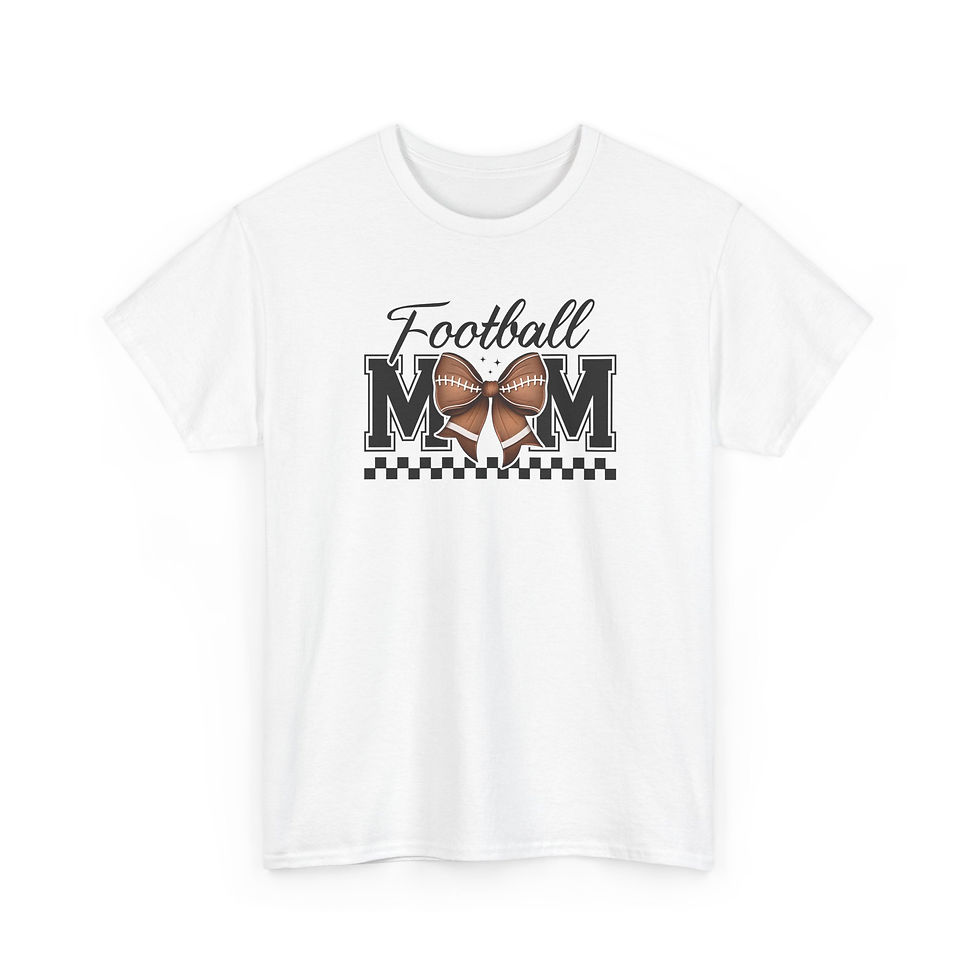Thumbnail: White t-shirt with Football Mom graphic and football bow design.