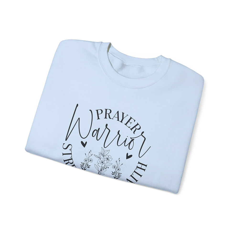 Thumbnail: White t-shirt displays text: Prayers, Warrior, Strong, Healthy with floral design.