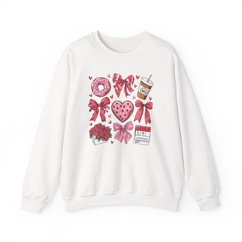 Thumbnail: White sweatshirt with Valentine's day graphics, North Shore Legends Sweatshirt and hearts.