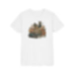 Thumbnail: White t-shirt with a motorcycle design and city skyline background.