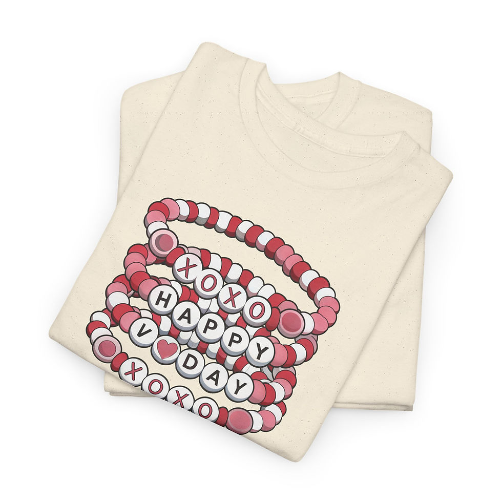 Thumbnail: XOXO Happy V Day bracelets on a Remembering Rachael Thomas 2025 Memorial Toddler Tee.