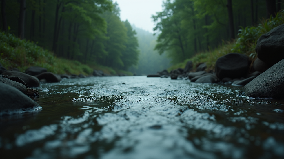 Eye-level view of a river representing the concept of the underworld