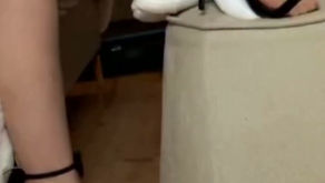 Girl in blue short wish good morning photo