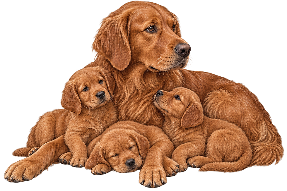 Golden retriever with puppies illustration