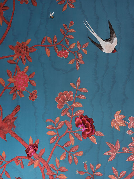 Custom Fromental wallpaper with bee motifs in Harris Reed's bedroom designed by Studio Clementine.