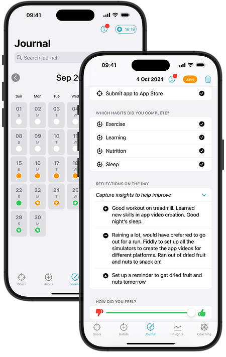 ExcellGrowth app screenshot: daily review / journal