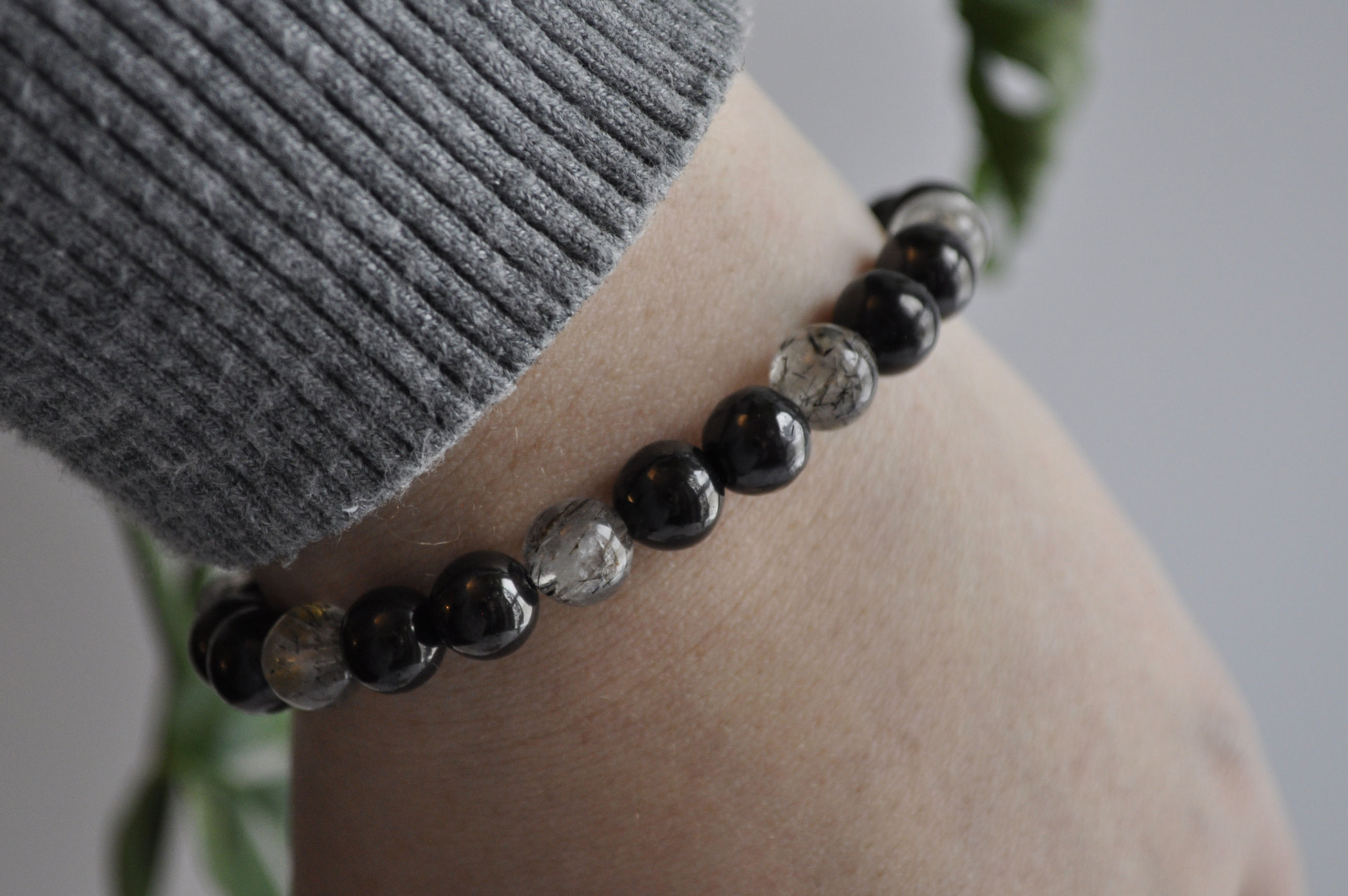 Shungite & Tourmalated Quartz Bracelet, Size 7 1/2"