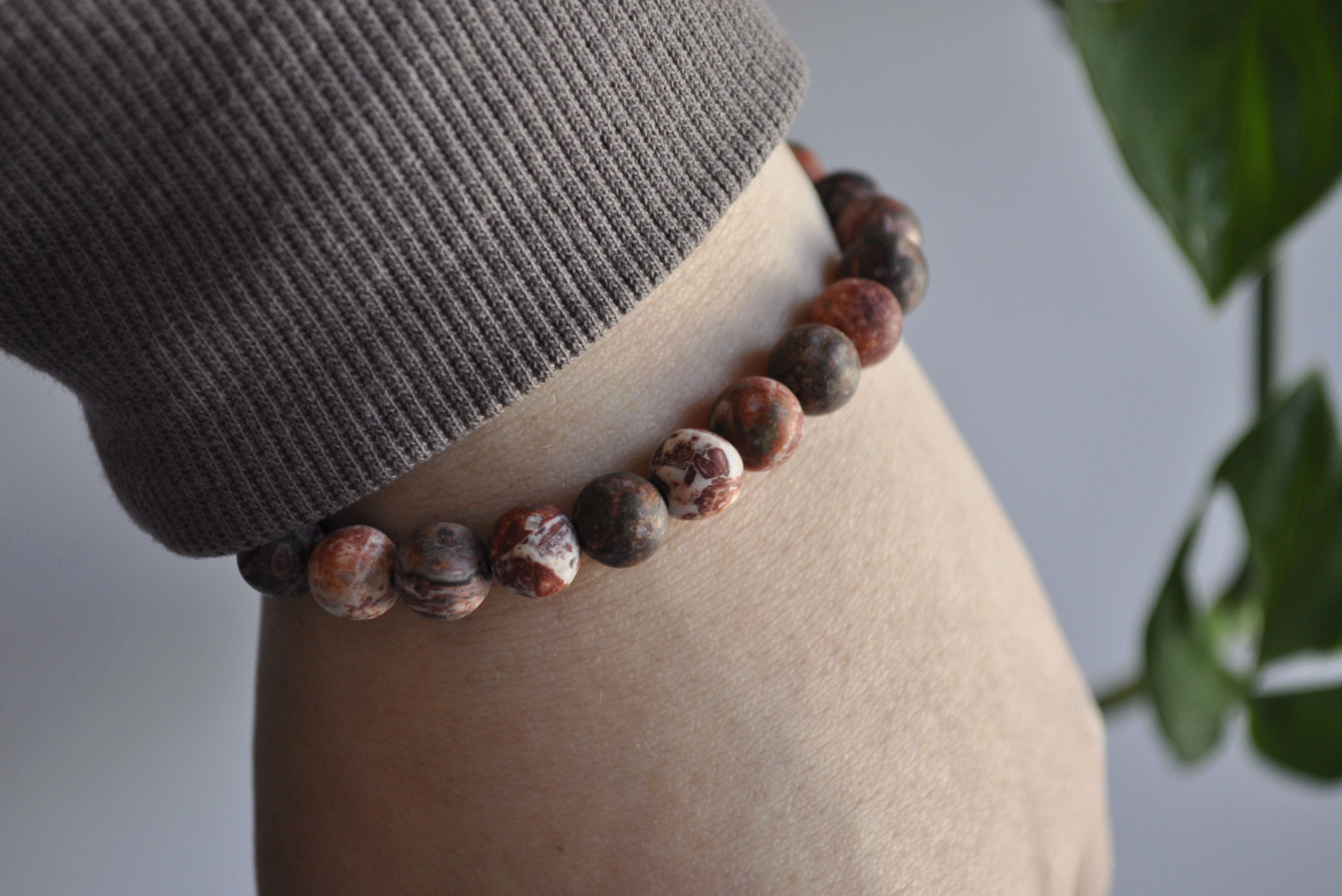Matte Leopard Skin Jasper Bracelet, Size 7 1/2"