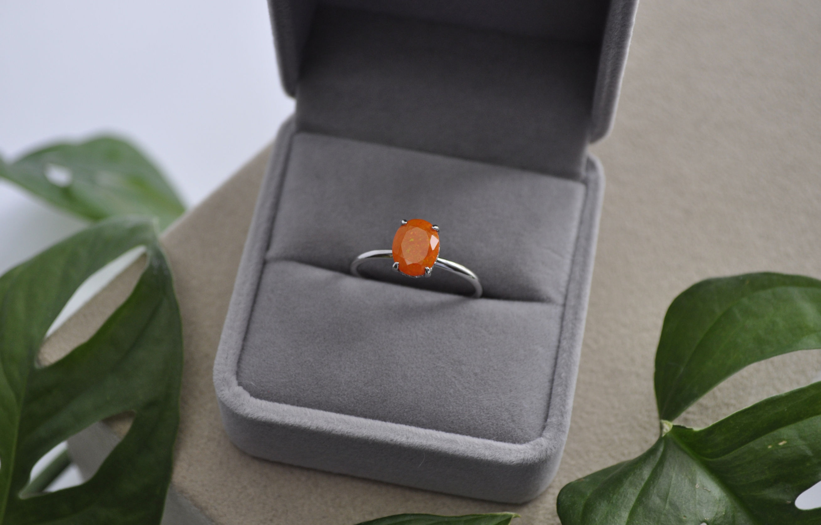 Orange Opal Gemstone Ring, Size 9