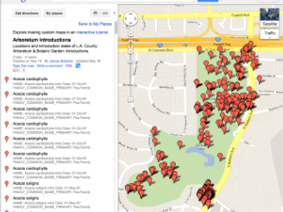 Google Map of LA Arboretum Plant Introductions