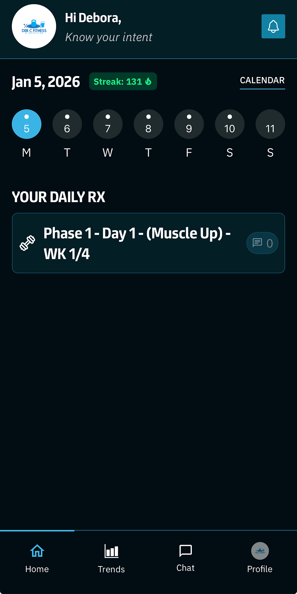 Fitness app screen of CoachRX App