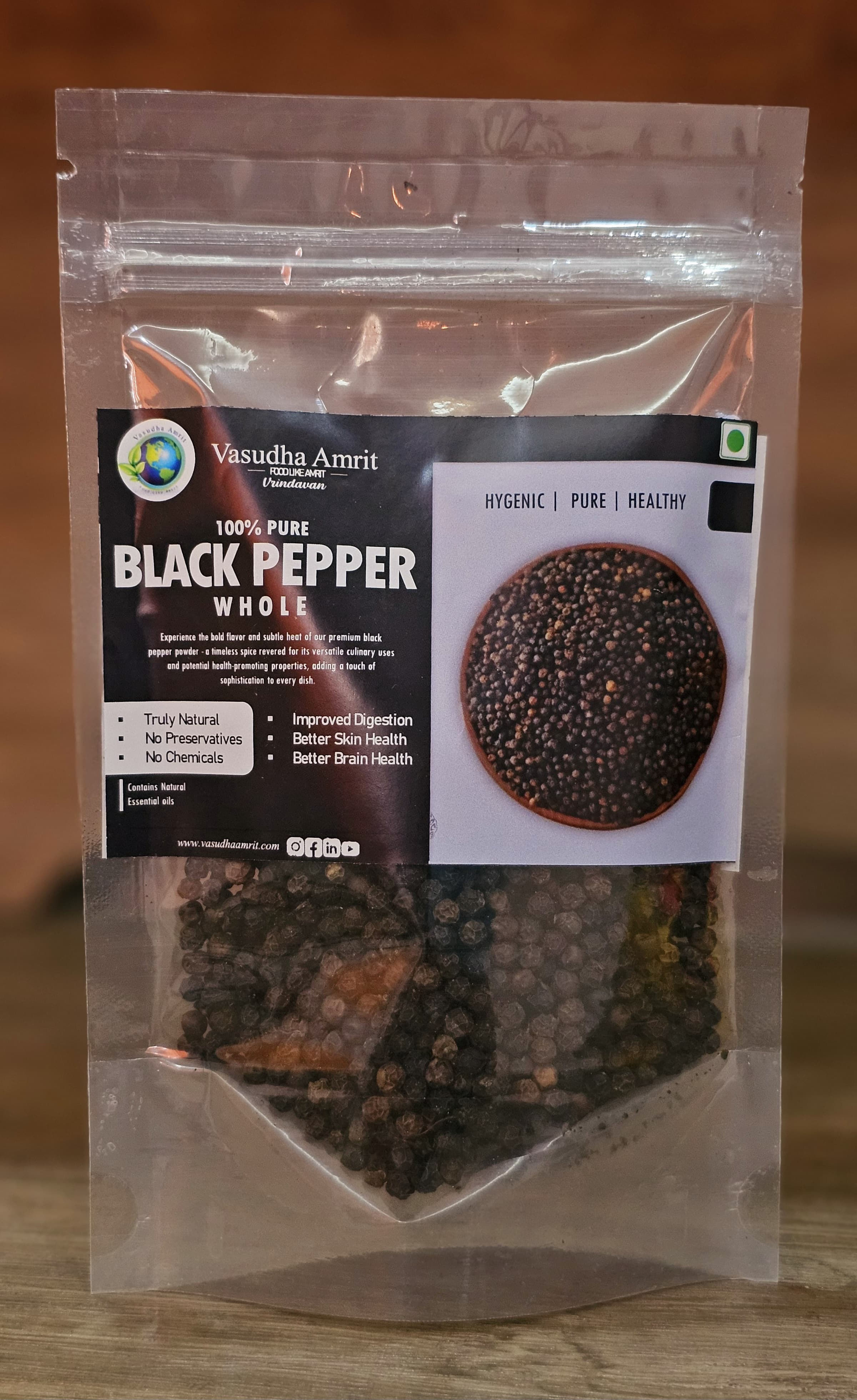 Vasudha Amrit Black Pepper/Kali Mirch - 200 Grm.