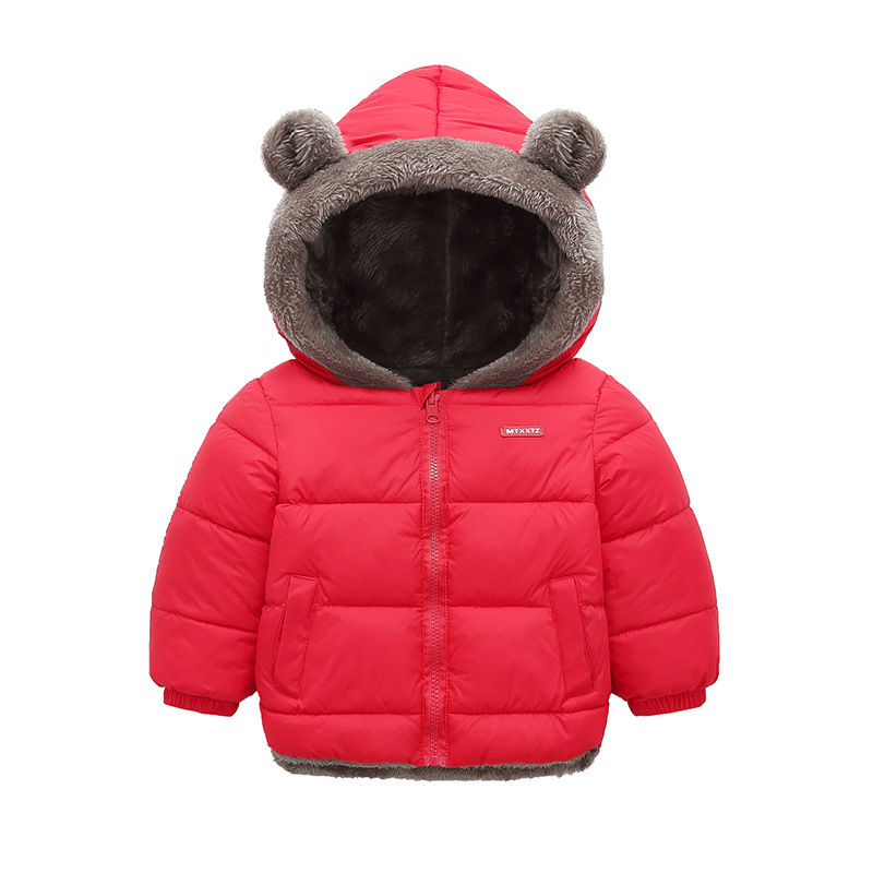 Thumbnail: Boys Girls Thick Jackets Winter Kids Padded Fleece Warm Coats Children Hooded Co