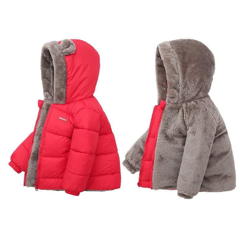 Thumbnail: Boys Girls Thick Jackets Winter Kids Padded Fleece Warm Coats Children Hooded Co