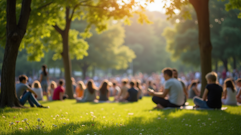 Eye-level view of a vibrant community gathering in a park