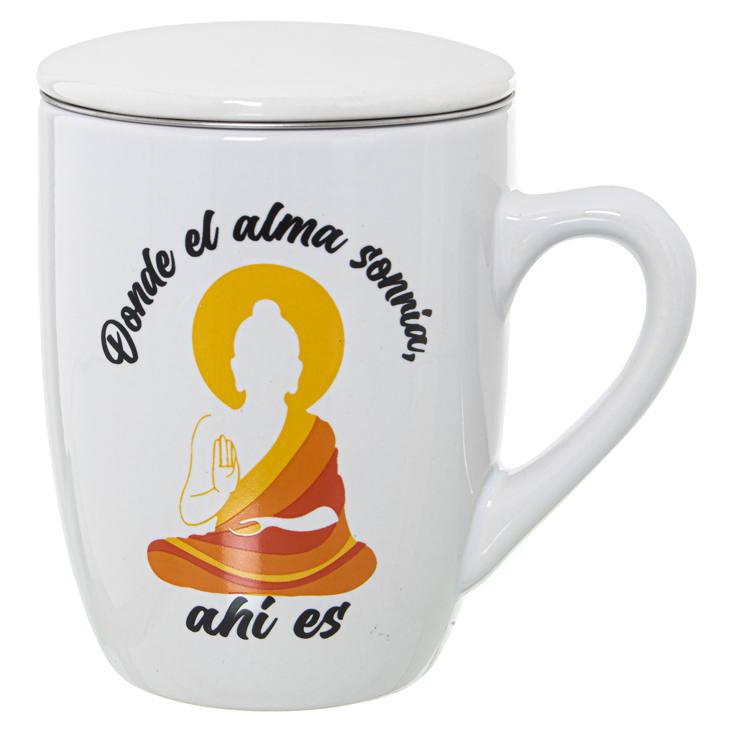 Mug Buda " Donde el alma sonría, ahí es" 375 ml.