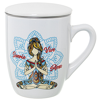 Mug Yoga Mandala "Vive, sonríe, Ama. 375 ml.