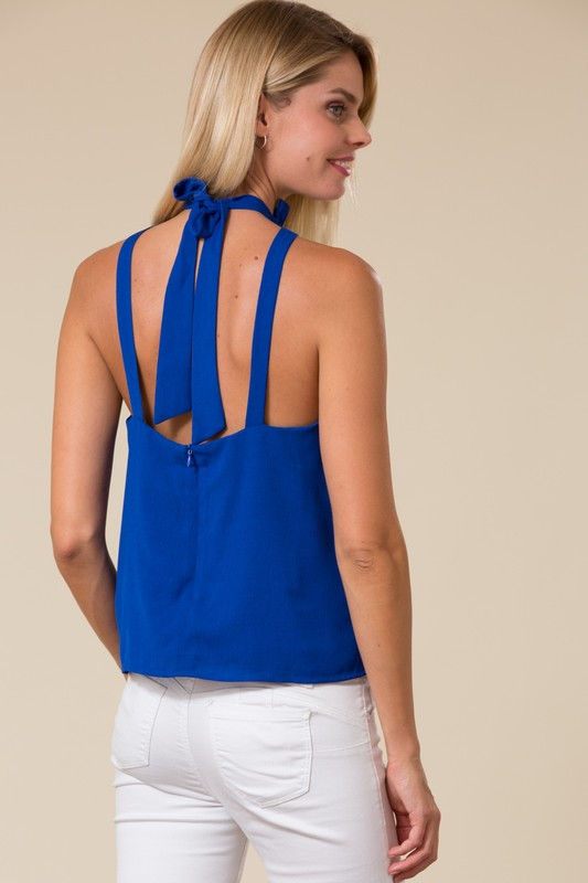 Thumbnail: Love In Sleeveless High Neck Halter Top - Blue
