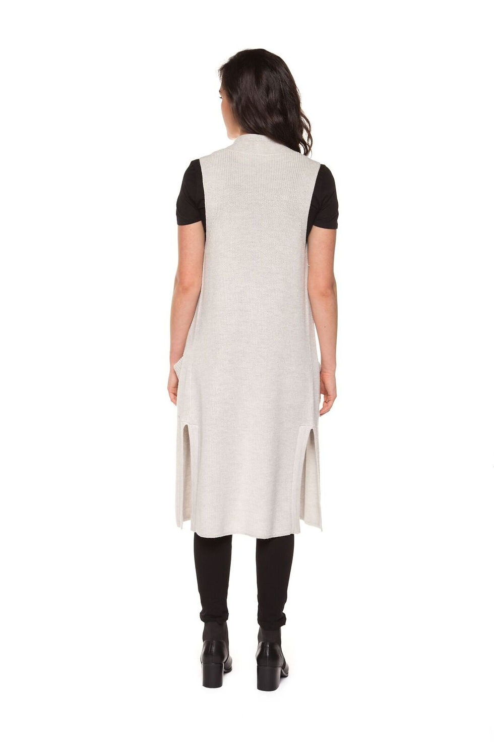Thumbnail: Black Tape Long Open Sweater Vest- Light heather grey | 1227272
