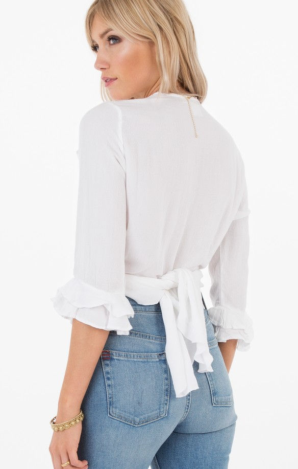 Thumbnail: White Crow In The Clear Ruffle Tie Up Crop Top - White
