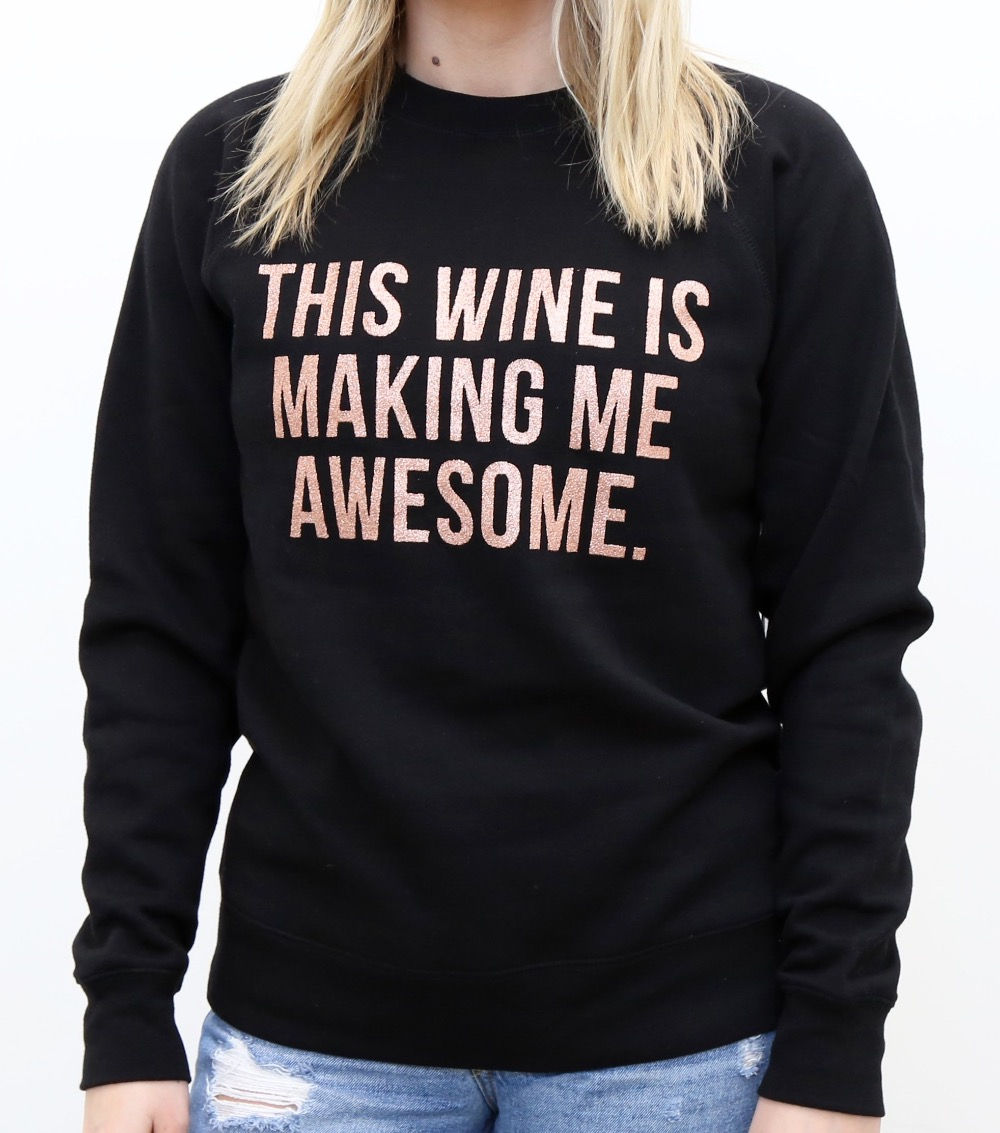 BRUNETTE THE LABEL |THIS WINE IS MAKING ME AWESOME- BLACK/NUDE GLITTER