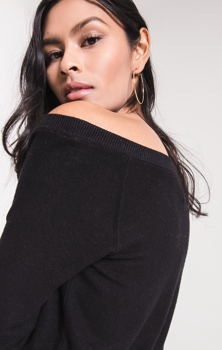 Thumbnail: Z SUPPLY The Marled Off-Shoulder Pullover- Black