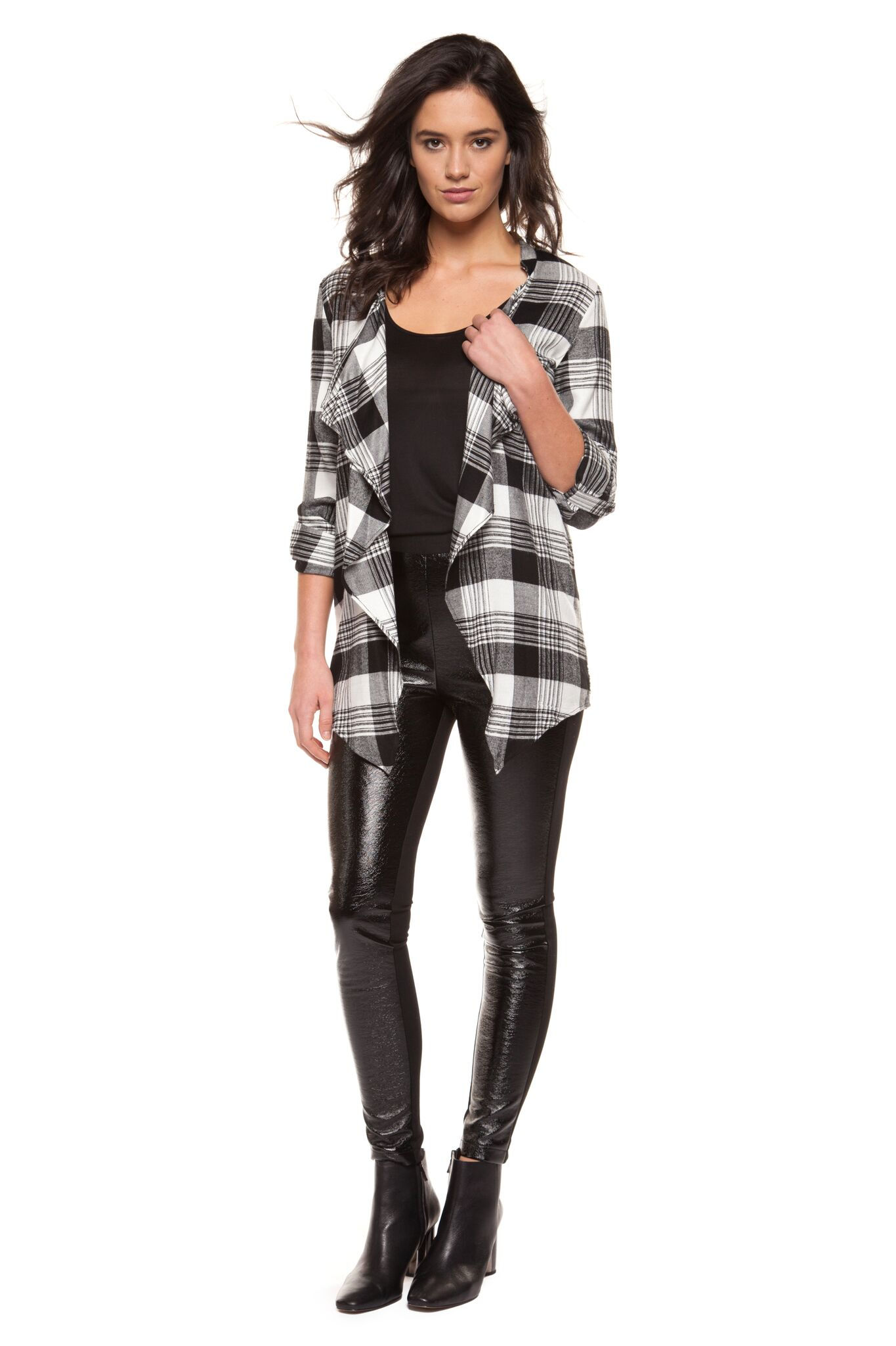 Black Tape Longsleeve Open Cardigan - Monochrome Plaid | 1223107
