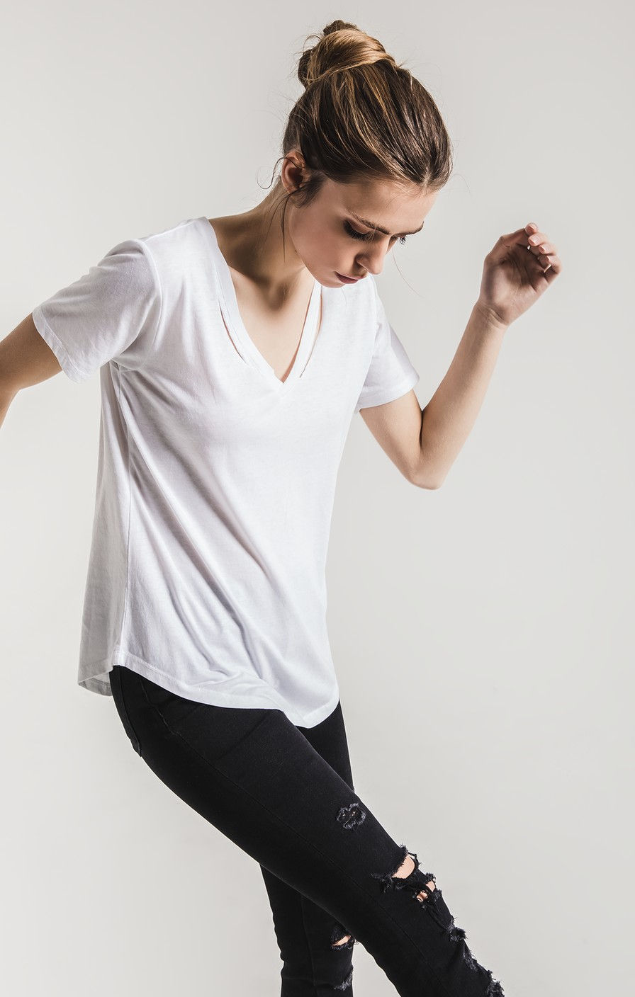 Thumbnail: Z SUPPLY The Cut Out V-Neck Tee- White