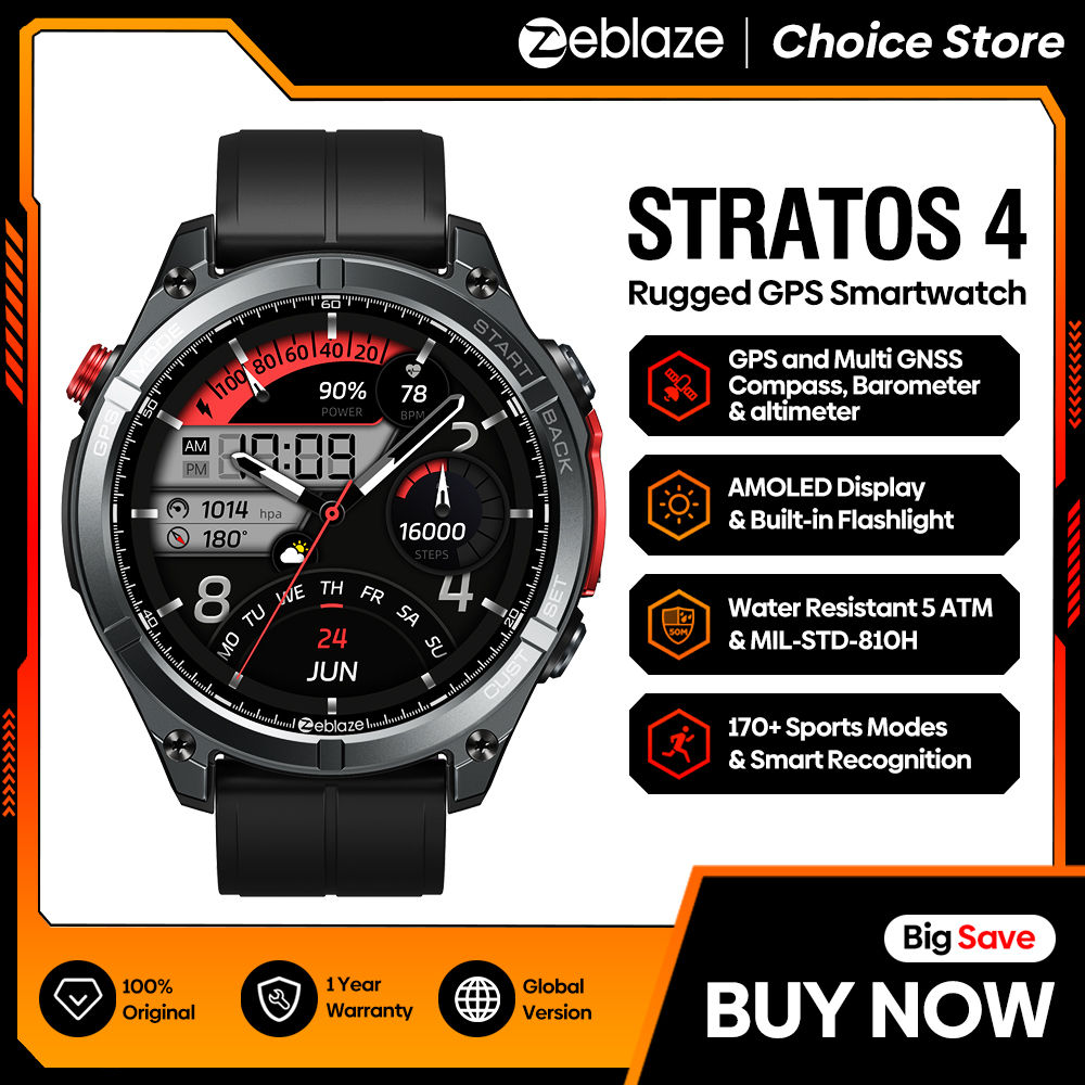 NEW 2025 Zeblaze Stratos 4 GPS Smartwatch 1.43" AMOLED Screen Compass Barometric