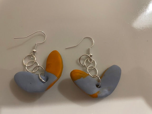 Single Purple and Orange Camo Polymer Clay Earrings