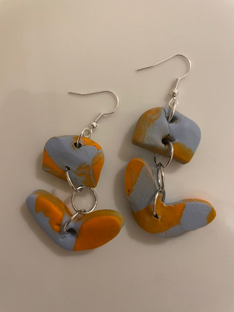 Purple and Orange Camo Polymer Clay Earrings