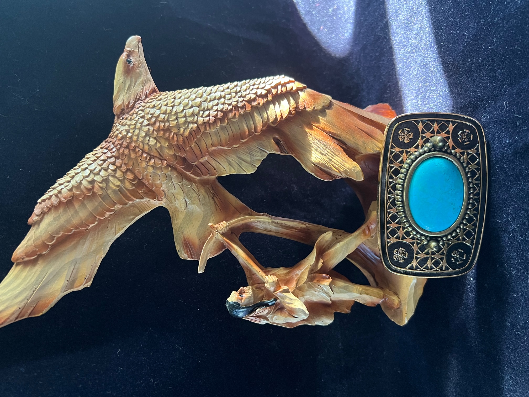 Turquoise Belt Buckle with gold and black tones