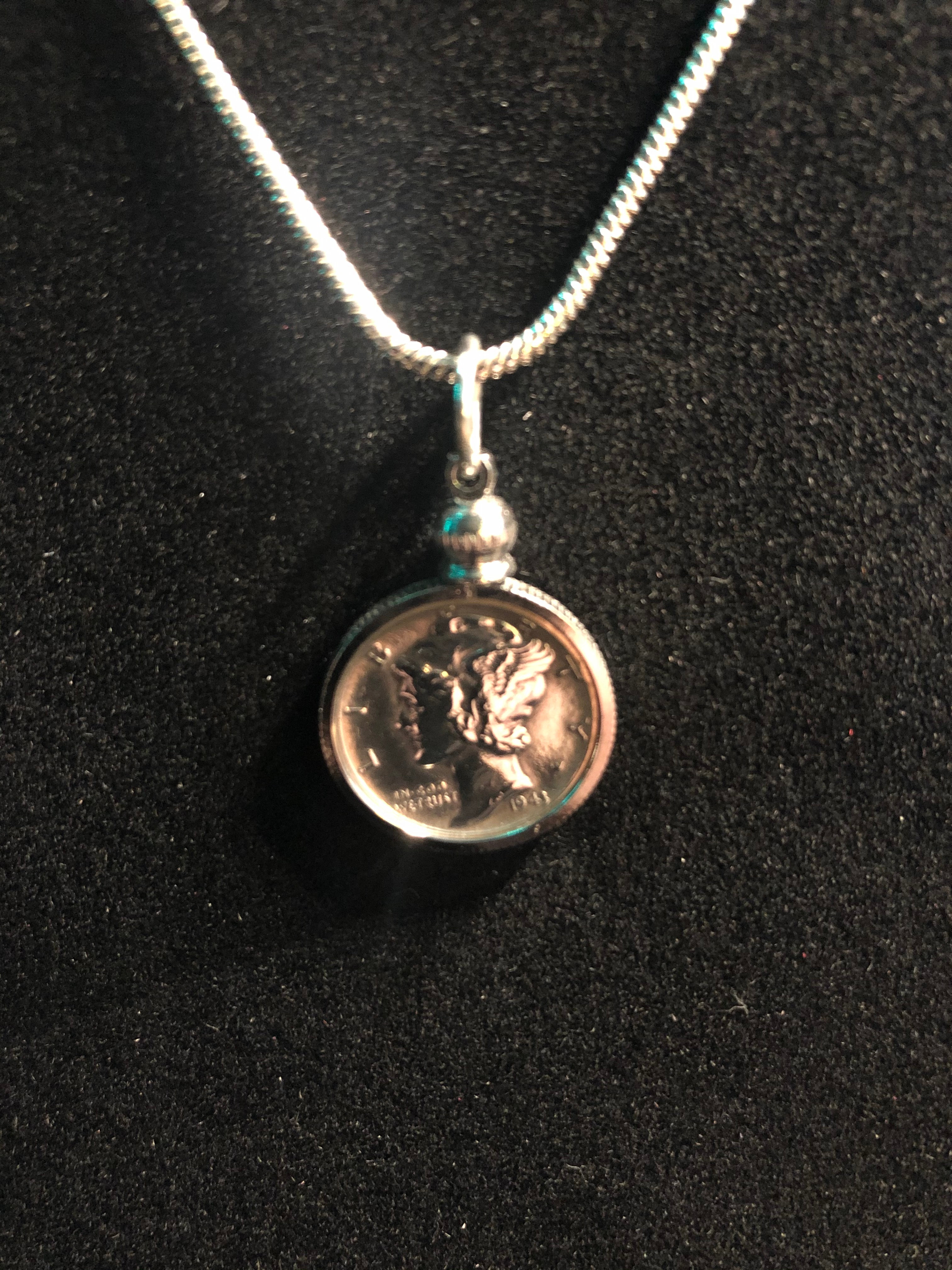 1943 Mercury Head silver dime pendant 