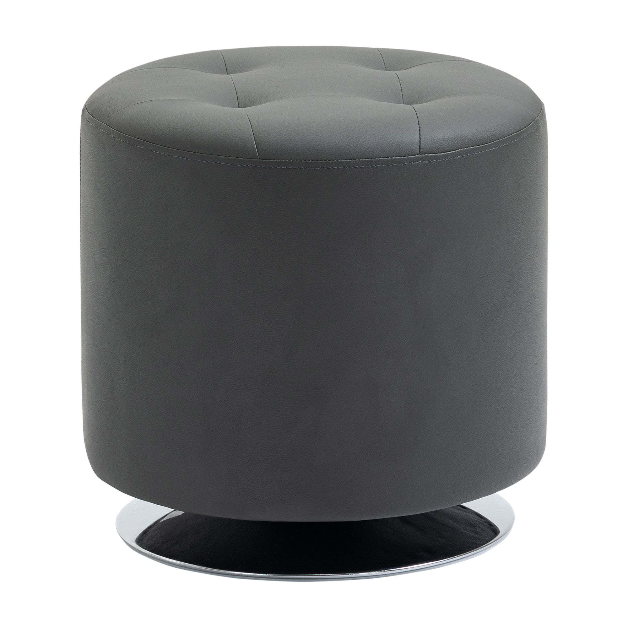 360° Swivel Foot Stool Round PU Ottoman with Thick Padding and Solid Steel Base