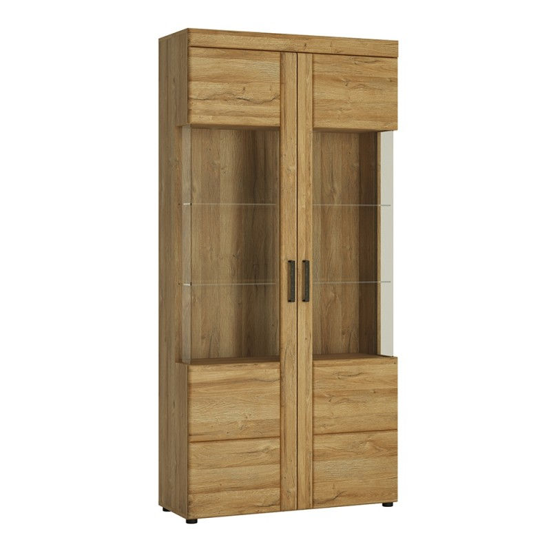 Cortina Tall wide 2 door glazed display cabinet in Grandson Oak