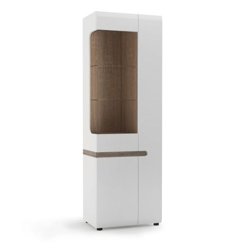 Chelsea Living Tall Glazed Narrow Display unit (RHD) white with Truffle Oak Trim