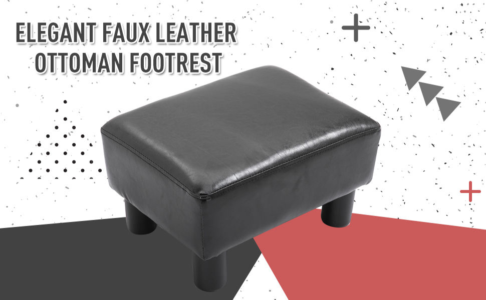 Thumbnail: Footstool Ottoman Foot Rest PU Leather - Black
