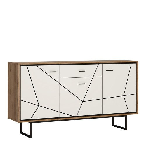 Brolo 3 door 1 drawer sideboard With the walnut and dark panel finish