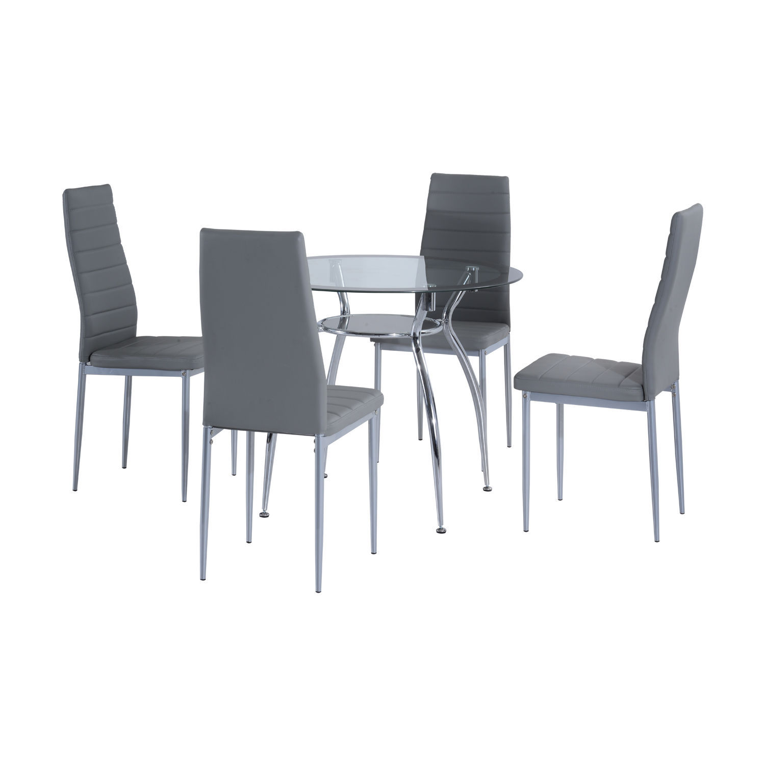 5 piece Dining Set Kitchen Table and Chairs, Tempered Glass, PVC, Metal - Grey