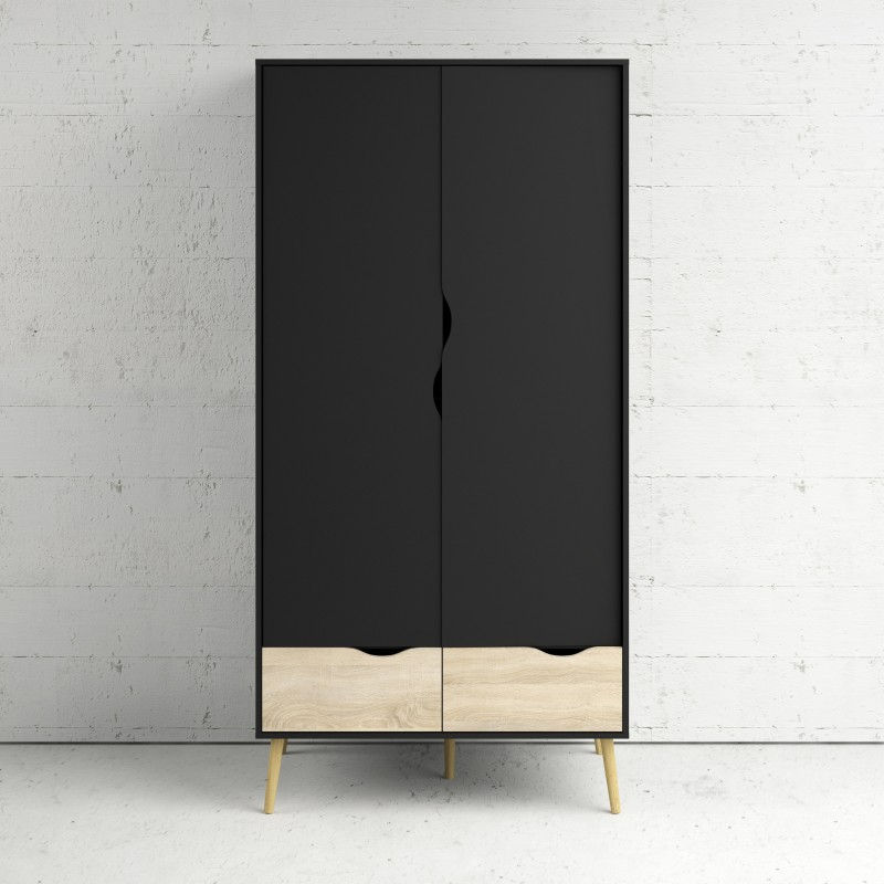 Thumbnail: Oslo Wardrobe - 2 Doors 2 Drawers in Black and Oak