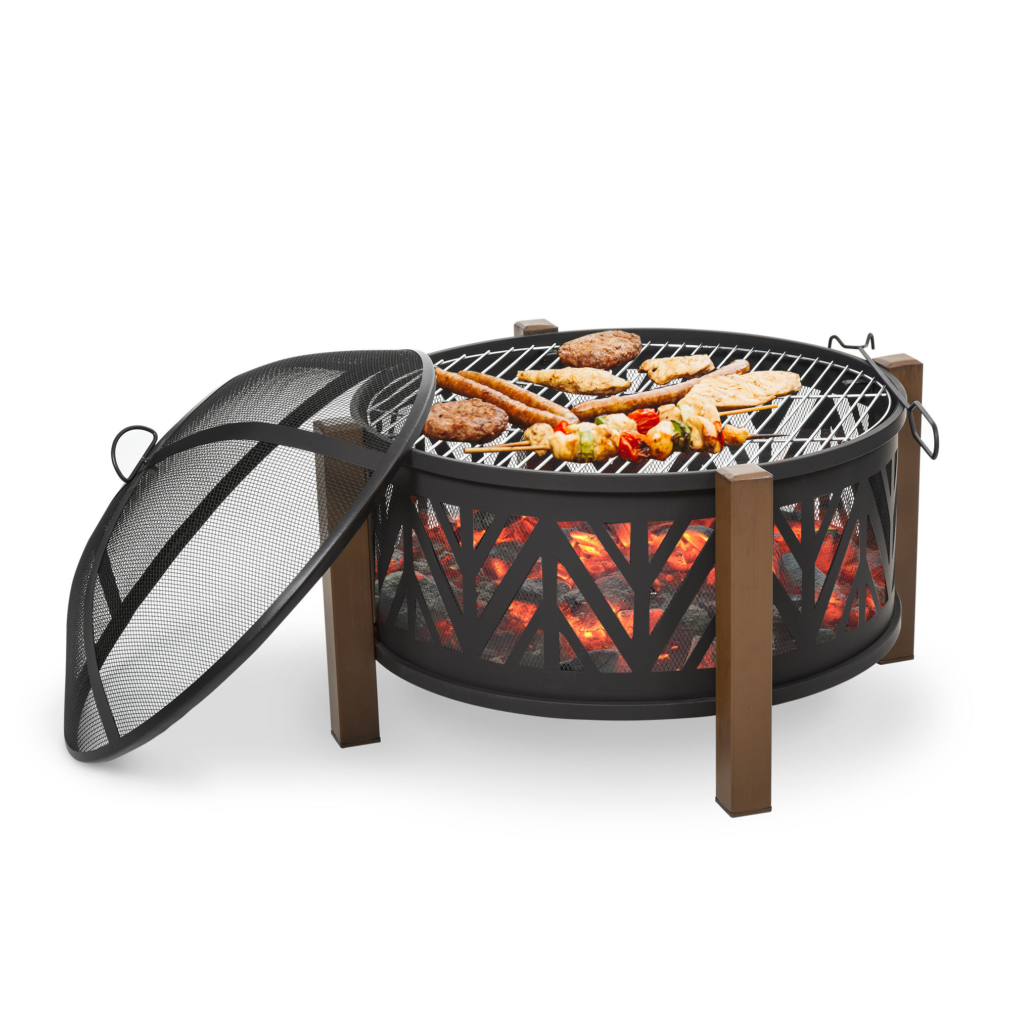 Outdoor Fire Pit with Grill Cooking Grate Screen Cover Fire Bonfire