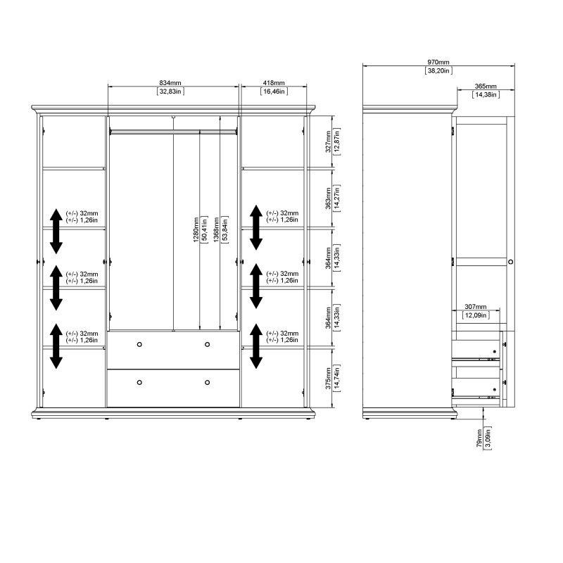 Thumbnail: Paris Wardrobe with 4 Doors & 2 Drawers in White and Oak
