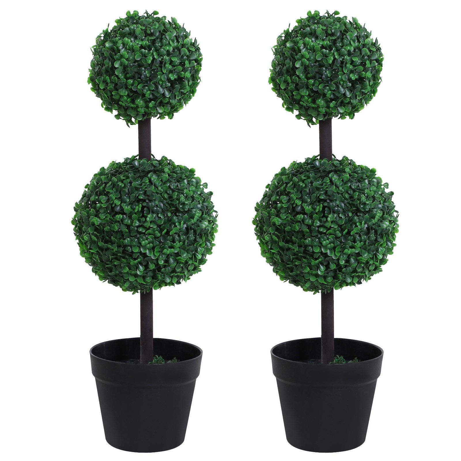 Set of 2 Artificial Boxwood Two Ball Topiary Plant Tree's Green