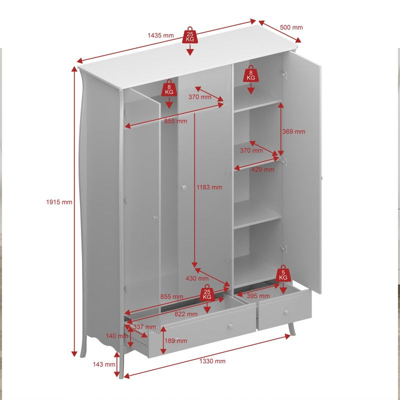 Thumbnail: Baroque 3 Door 2 Drawer Wardrobe Black