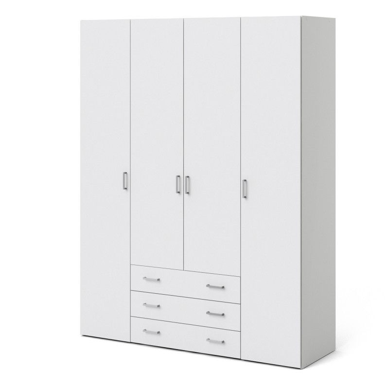 Thumbnail: Space Wardrobe - 4 Doors 3 Drawers in White 2000