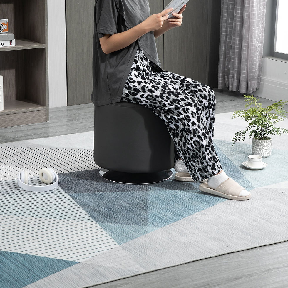 Thumbnail: 360° Swivel Foot Stool Round PU Ottoman with Thick Padding and Solid Steel Base