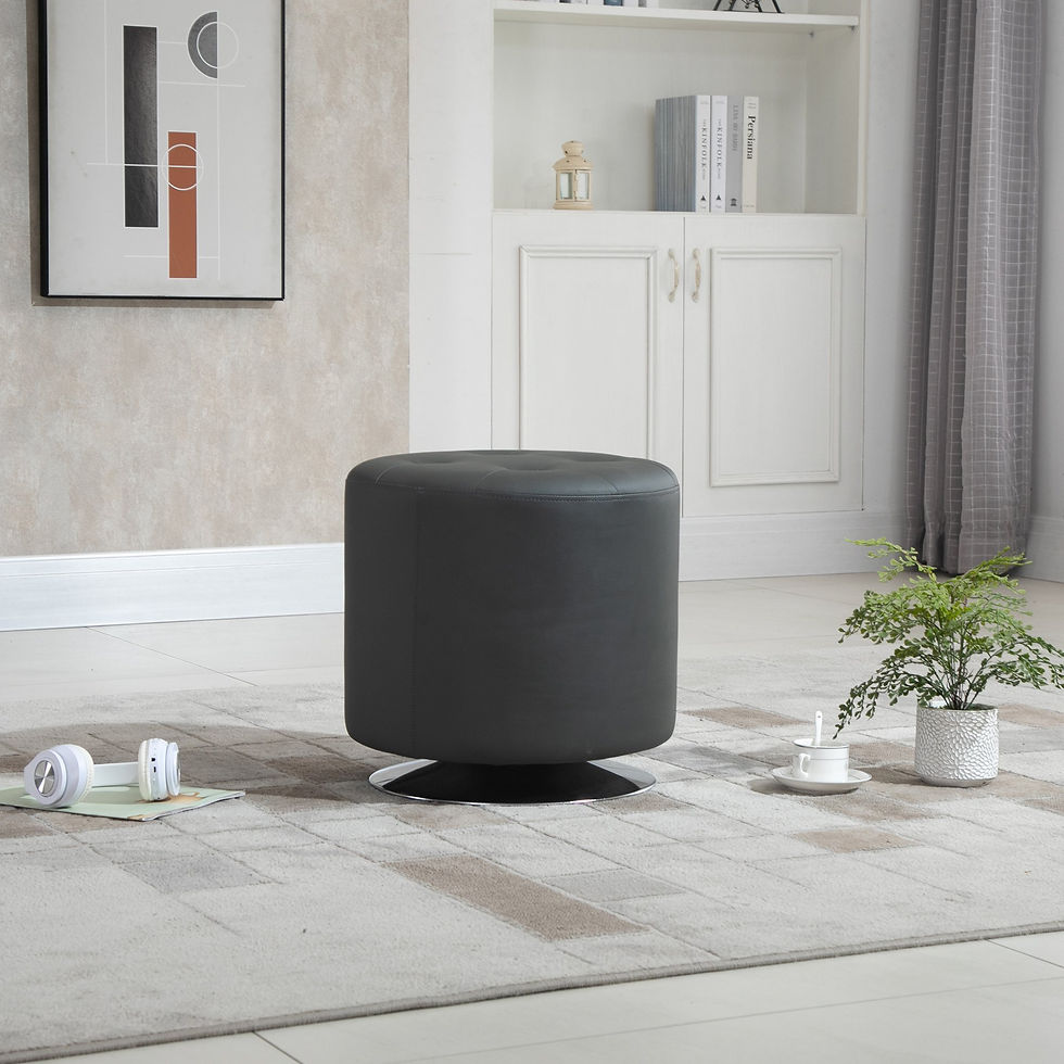 Thumbnail: 360° Swivel Foot Stool Round PU Ottoman with Thick Padding and Solid Steel Base
