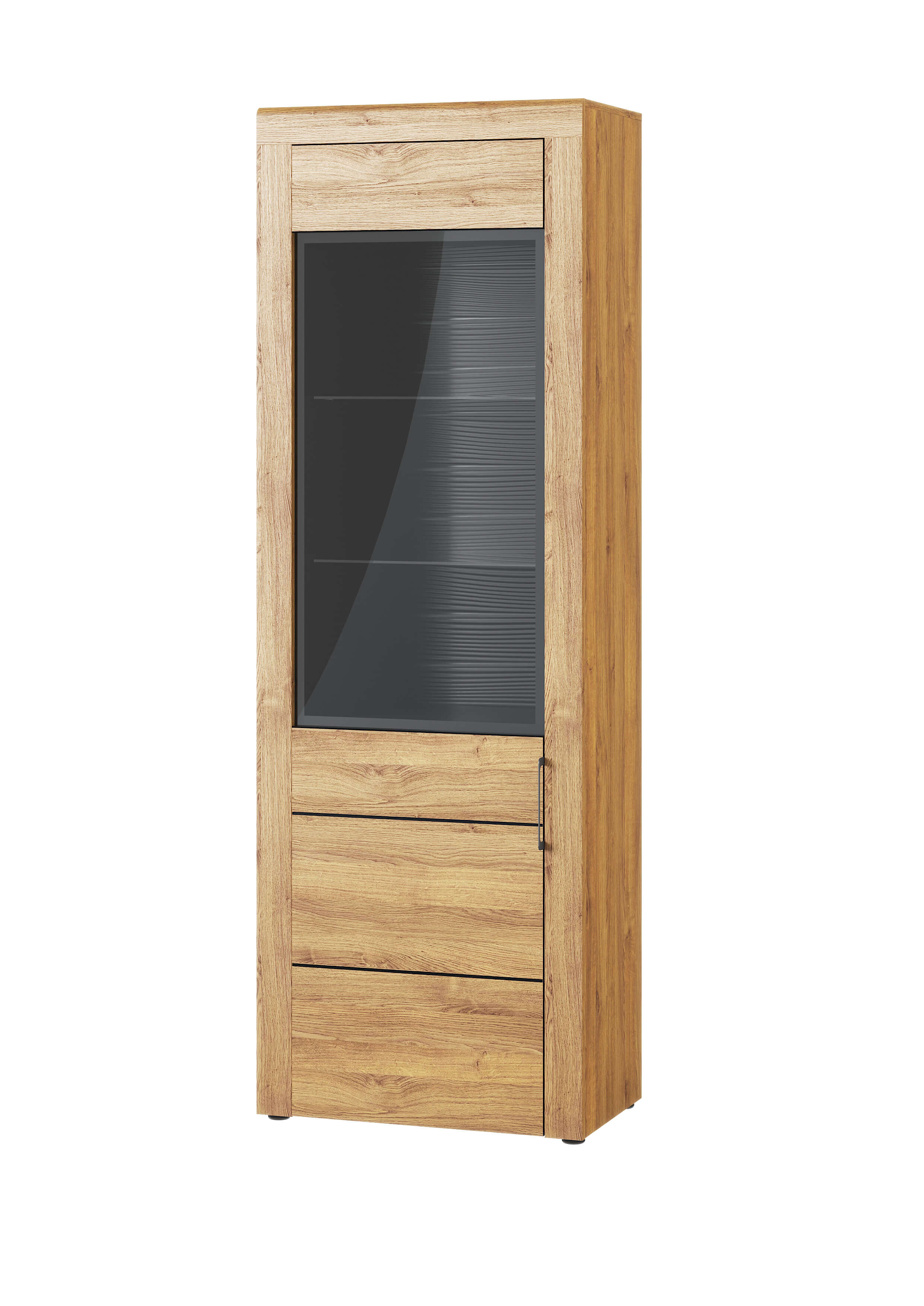 Sadie - Tall Oak Effect 1 Door Display Cabinet