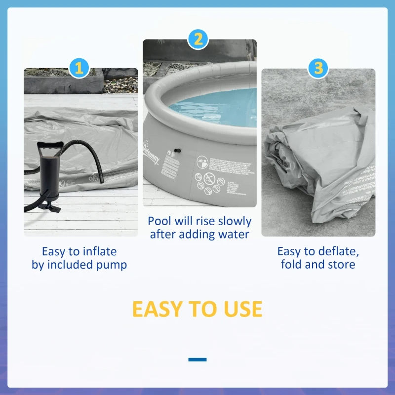 Thumbnail: Inflatable Family-Sized Round Swimming Pool with Hand Pump 274cm x 76cm in Grey